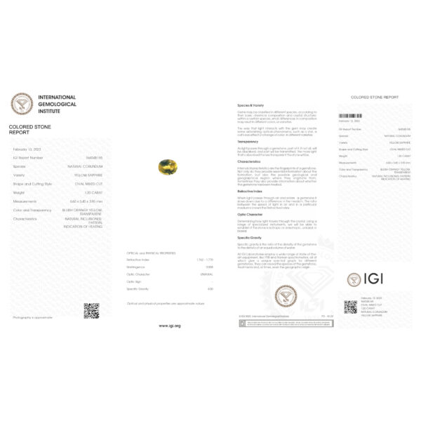 IGI Certified Yellow Sapphire 1.20 ct. - Image 12