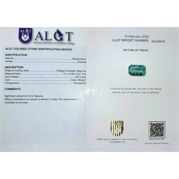 ALGT Certified Natural Emerald 0.83 ct - Image 10