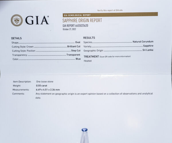 GIA Certificate Sri Lanka Blue Sapphire 0.55 ct. - Image 14