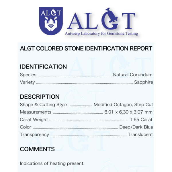 ALGT Certified Blue Sapphire 1.65 ct. - Image 9