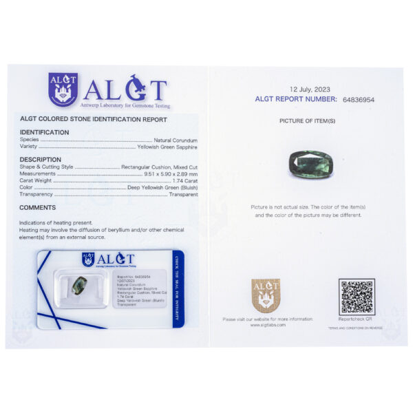 ALGT Certified Green Sapphire 1.74 ct. - Image 2