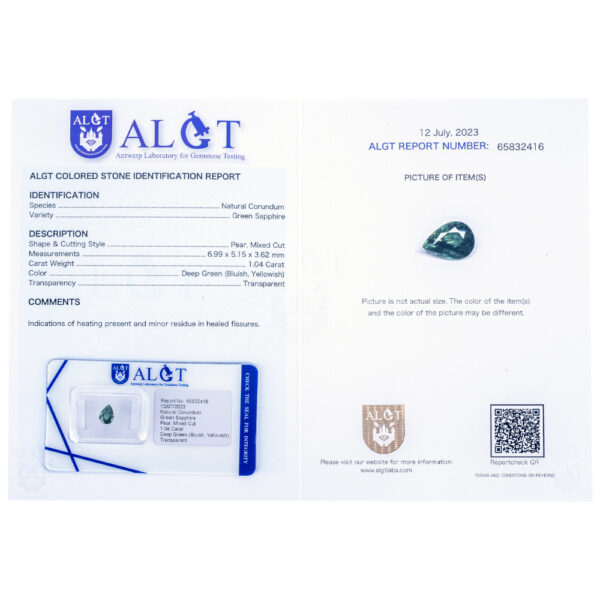 ALGT Certified Green Sapphire 1.04 ct. - Image 4