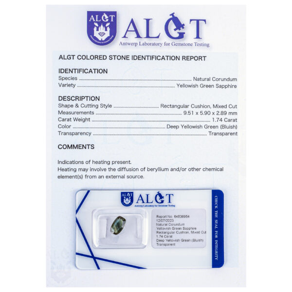 ALGT Certified Green Sapphire 1.74 ct. - Image 3