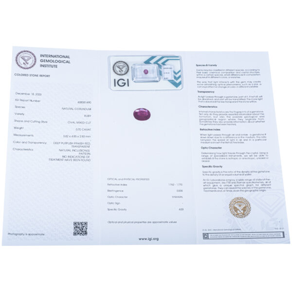 IGI Certificate Natural NO Treatment Ruby 0.70 ct. - Image 19