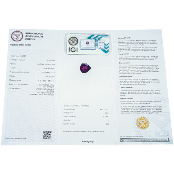 IGI Certificate No Treatment Natural Pink Sapphire 0.95 ct. - Image 10