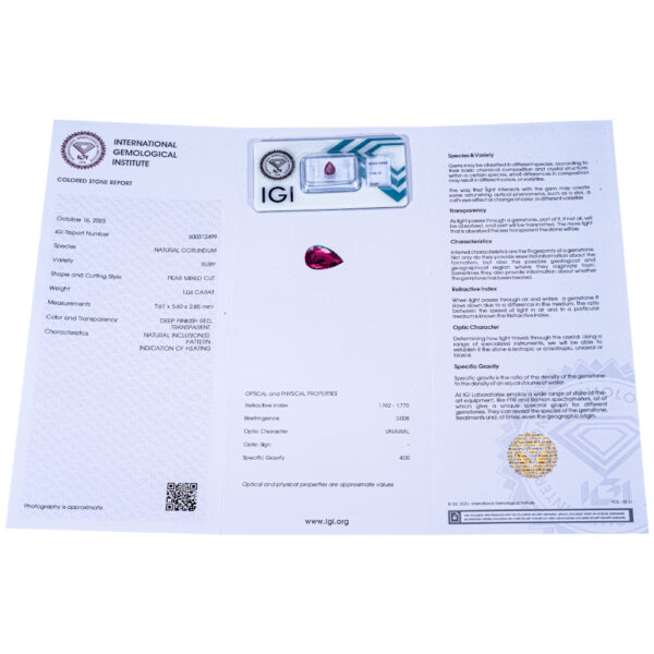 IGI Certificate Natural Ruby 1.04 ct. - Image 13