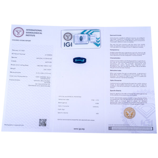 IGI Certificate No Treatment Natural Blue Sapphire 1.88 ct. - Image 9