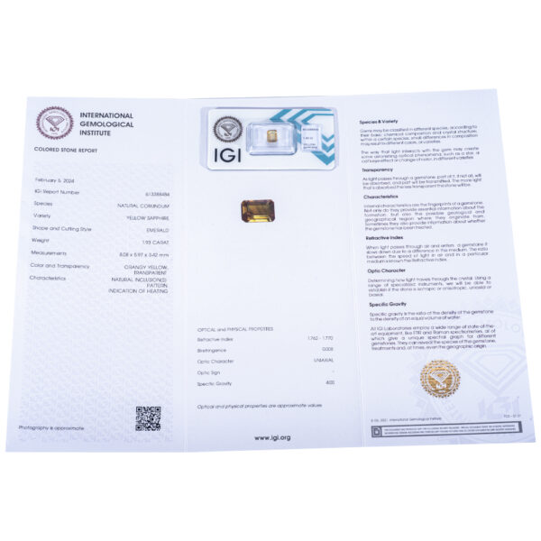 IGI Certificate Natural Yellow Sapphire 1.93 ct. - Image 8