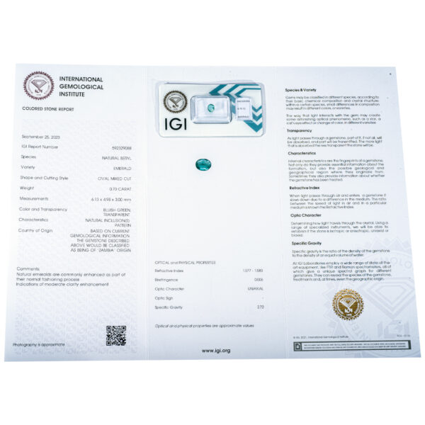 IGI Certificate Natural Zambia Emerald 0.70 ct. - Image 15