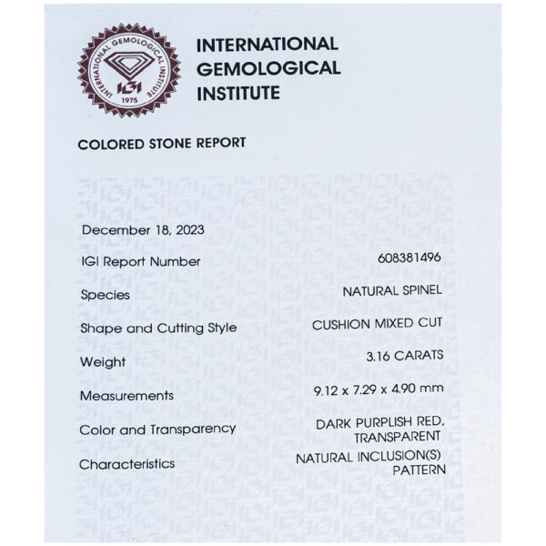 IGI Certificate Natural Red Spinel 3.16 ct. - Image 6