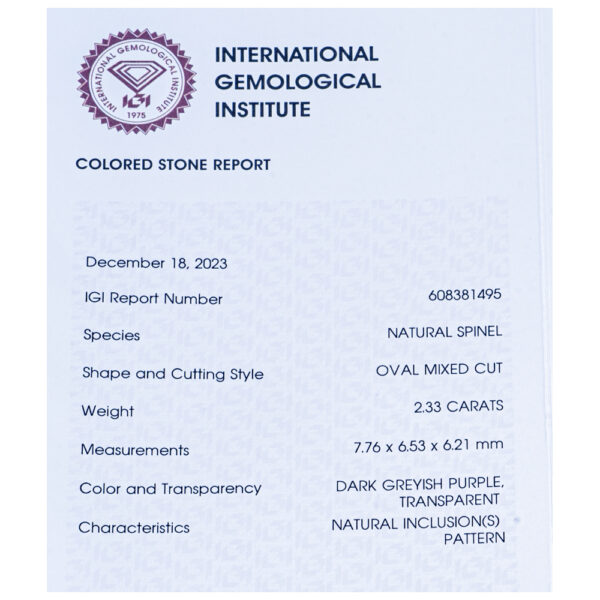 IGI Certificate Natural Grey Spinel 2.33 ct. - Image 11