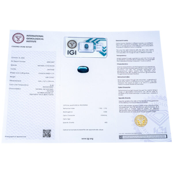 IGI Certificate No Treatment Natural Blue Sapphire 2.00 ct. - Image 8