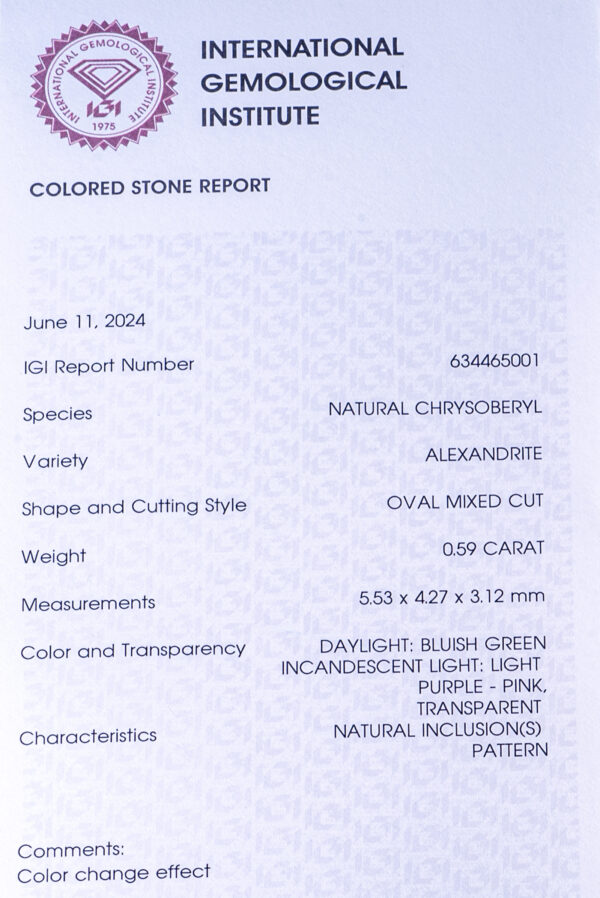 IGI Certified Color Change Alexandrite 0.59 ct. - Image 11