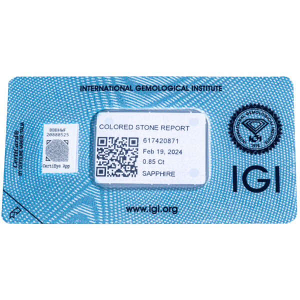 IGI Certificate No Treatment Natural Blue Sapphire 0.85 ct. - Image 12