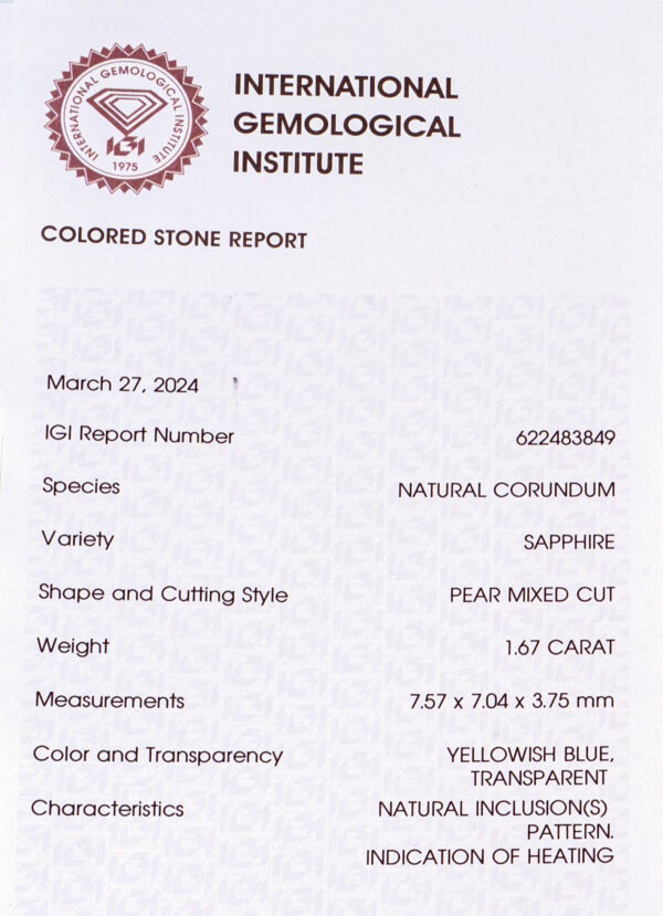 IGI Certified Sapphire 1.67 ct. - Image 11