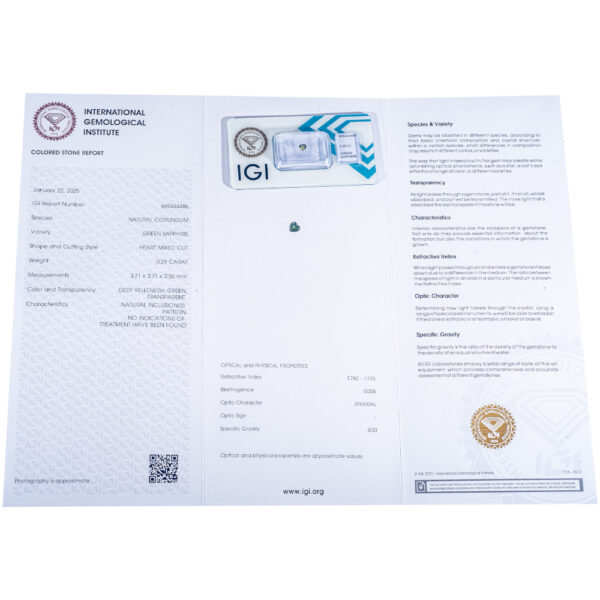 IGI Certificate Natural NO Treatment Green Sapphire 0.29 ct - Image 6