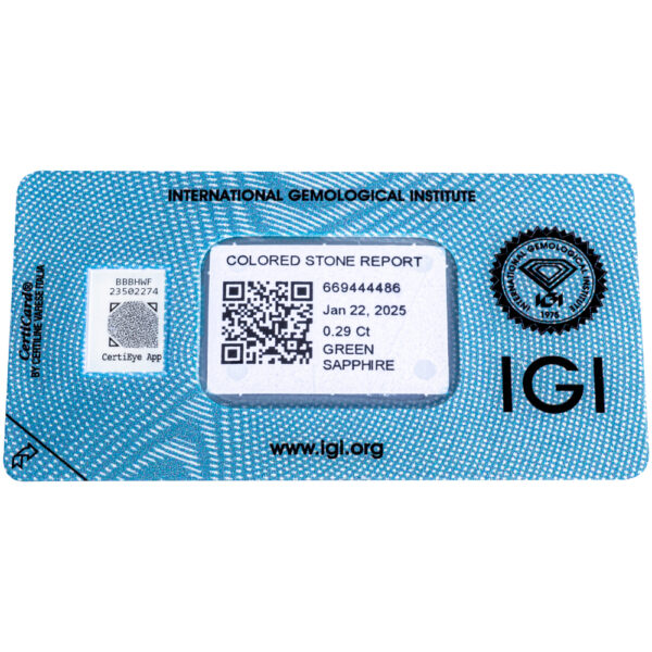 IGI Certificate Natural NO Treatment Green Sapphire 0.29 ct - Image 5