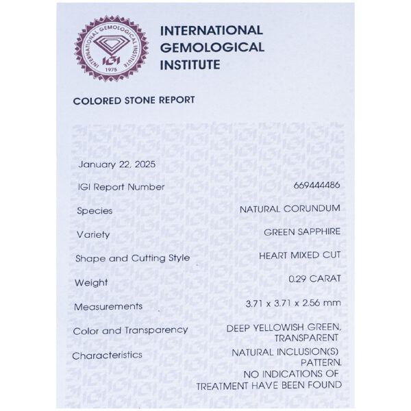IGI Certificate Natural NO Treatment Green Sapphire 0.29 ct - Image 7