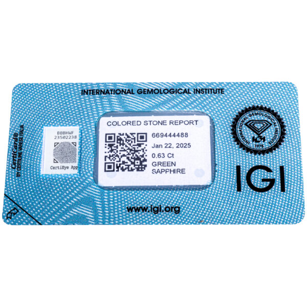 IGI Certificate Natural No Treatment Green Sapphire 0.63 ct. - Image 7
