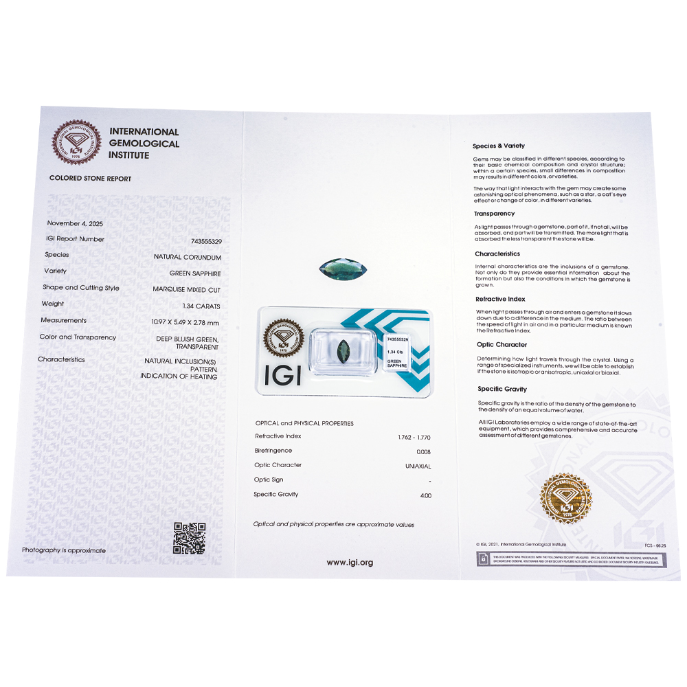IGI Certificate Green Sapphire 1.34 ct. - Image 8