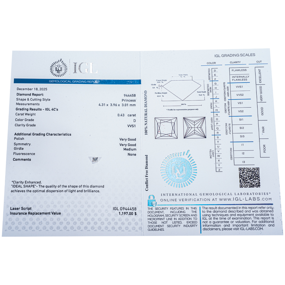 IGL Certificate D Color Diamond 0.43 ct. VVS1 - Image 6