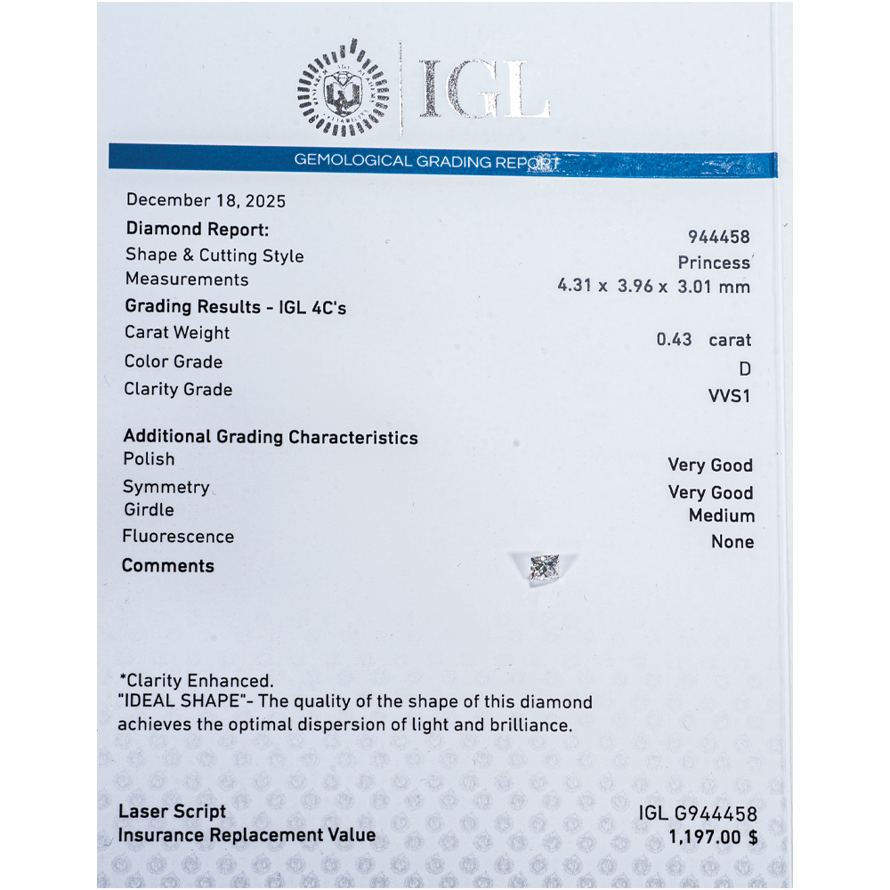 IGL Certificate D Color Diamond 0.43 ct. VVS1 - Image 7