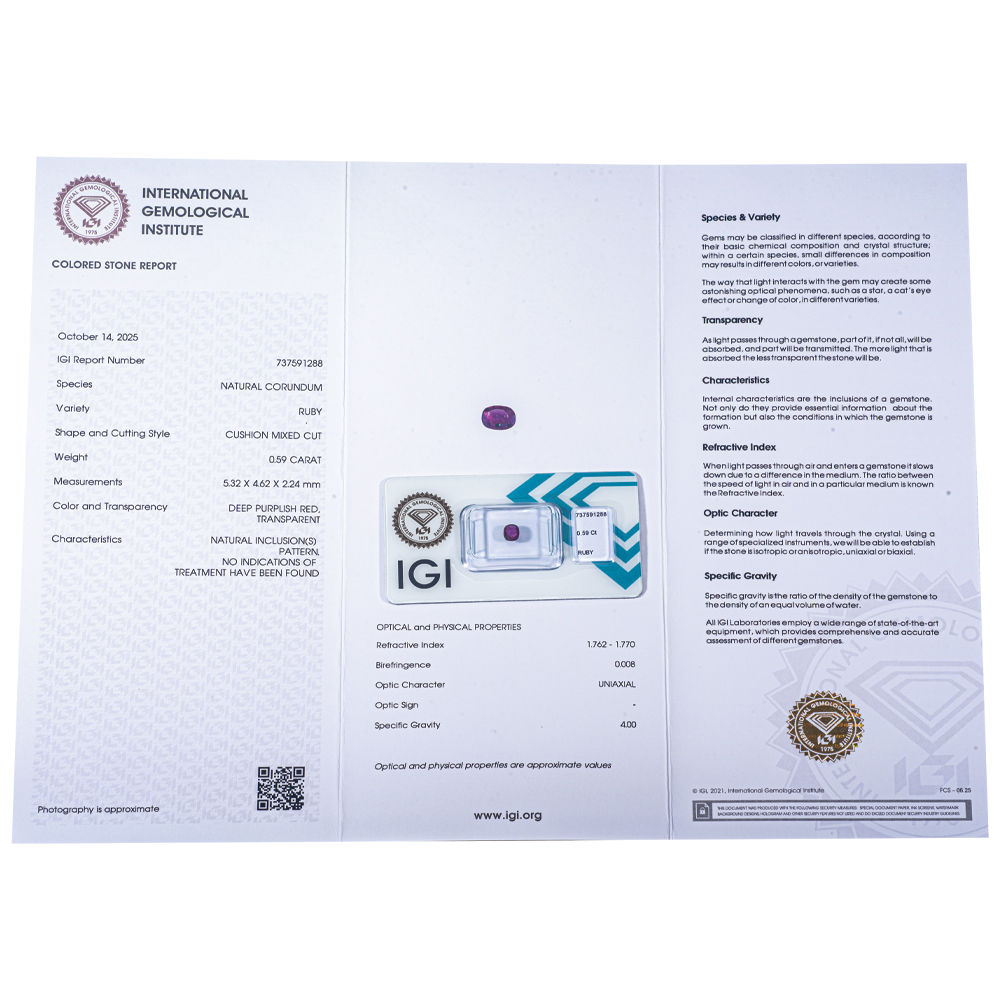 IGI Certificate NO Treatment Ruby 0.59 ct. - Image 8