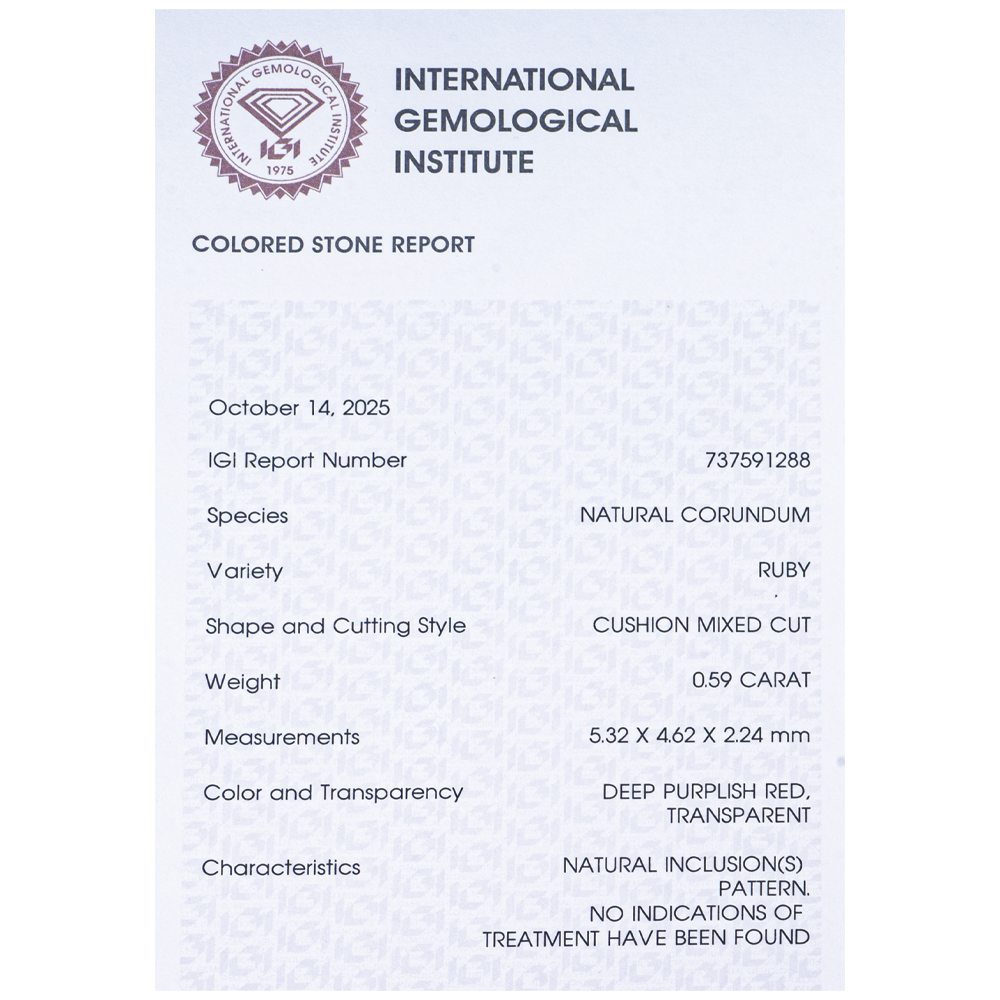 IGI Certificate NO Treatment Ruby 0.59 ct. - Image 9