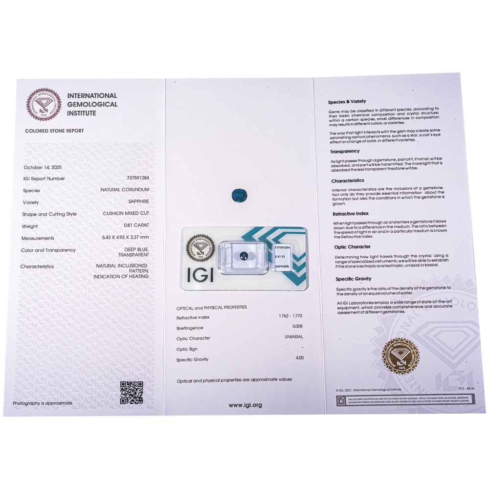 IGI Certificate Blue Sapphire 0.81 ct. - Image 8