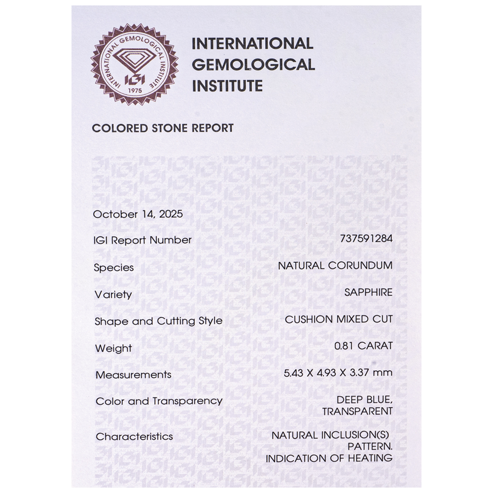 IGI Certificate Blue Sapphire 0.81 ct. - Image 9